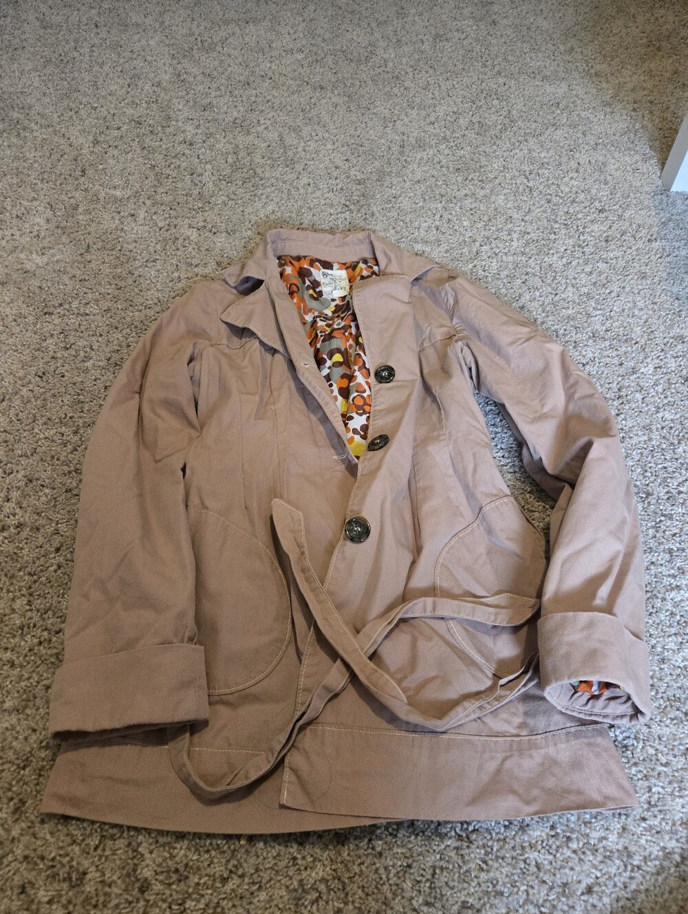 Tulle Women’s Light Mauve Button-Front Trench Jacket with Belt